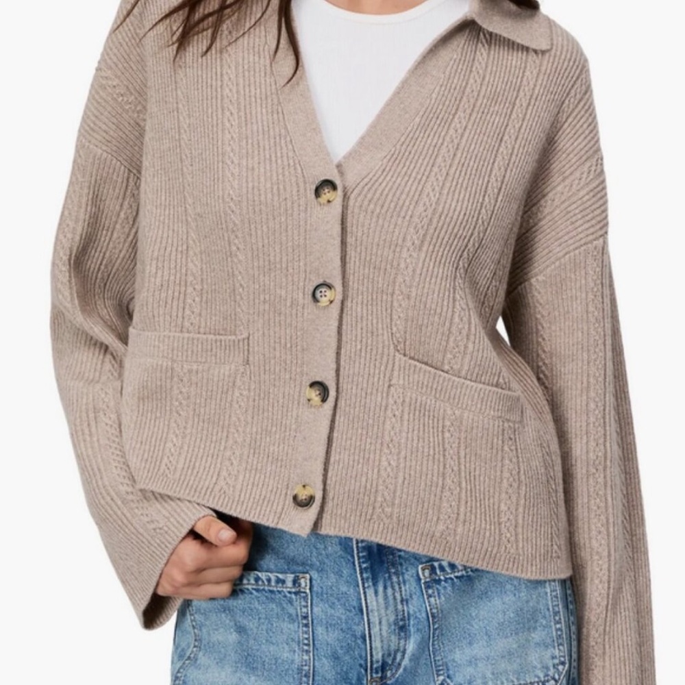 Rag & Bone New York Polo Cardigan 100% Cashmere Ribbed Cable Knit Size S Taupe